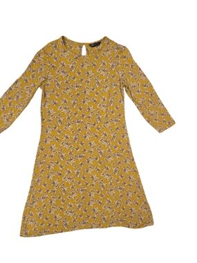 M&S Mustard Floral Midi Dress with Keyhole Back Size US 4